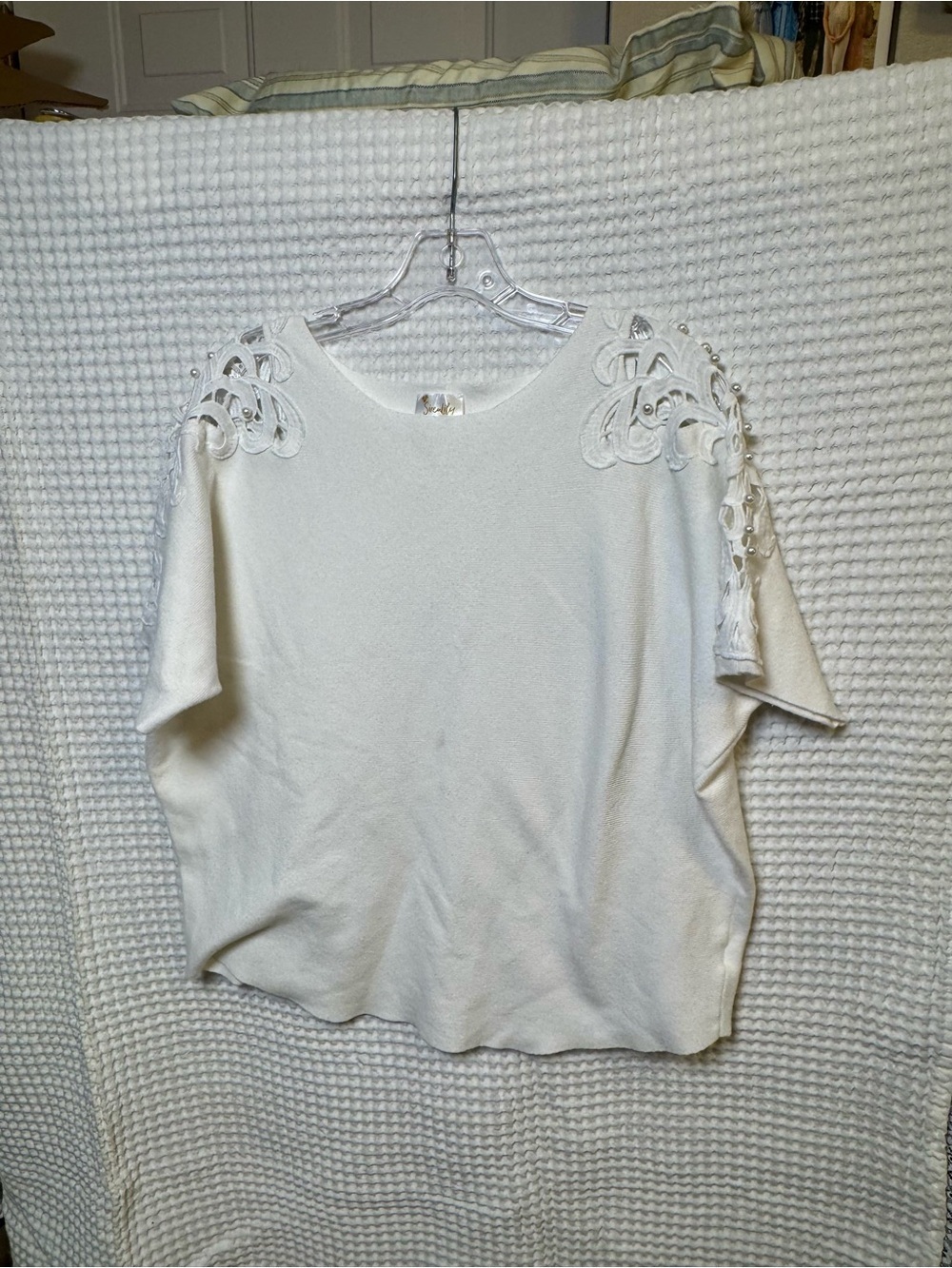 Siren Lily Cream Embellished Shoulder Knit Top